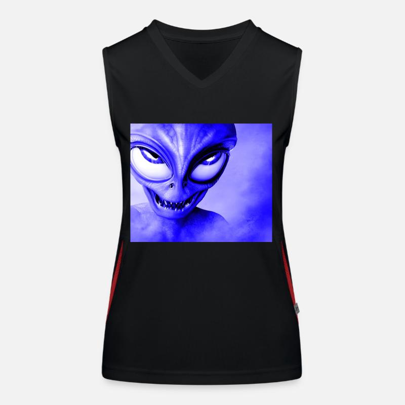 Alien with Sharp Teeth Design - Blue Women's Functional Contrast Tank Top