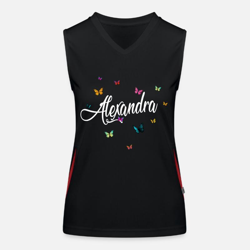 ALEXANDRA - Mädchen Name bunten Schmetterlingen Funktionelles Kontrast-Tank Top für Frauen