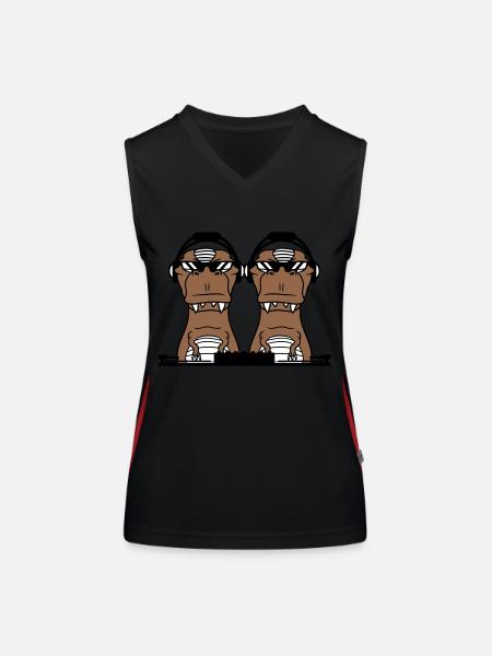 2 Cool DJ Dinosaur T-Rex Mixer Fest Musik - Funktionel kontrast tanktop til damer - sort/rød