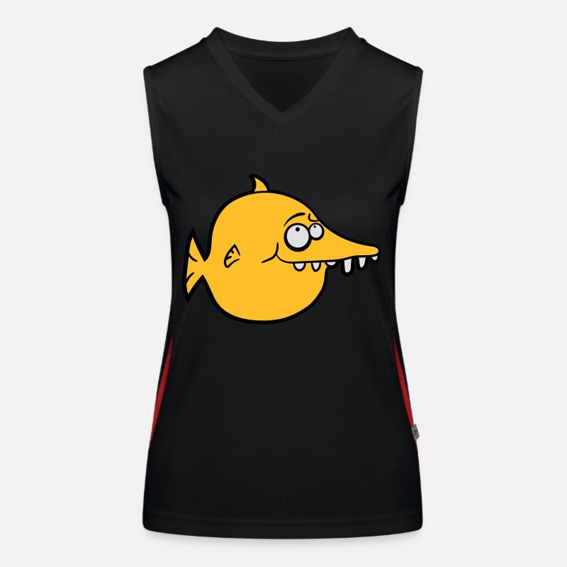 thick round funny comic fish Women's Functional Contrast Tank Top