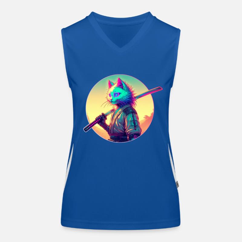 Cyberpunk Katze Samurai Anime Funktionelles Kontrast-Tank Top für Frauen