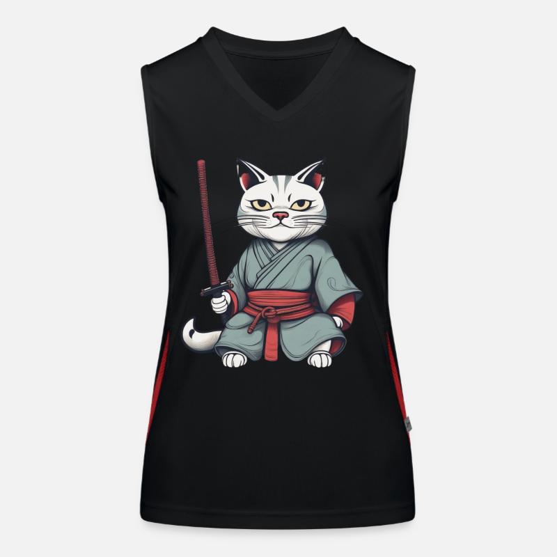 Grimmige Samurai Katze Funktionelles Kontrast-Tank Top für Frauen