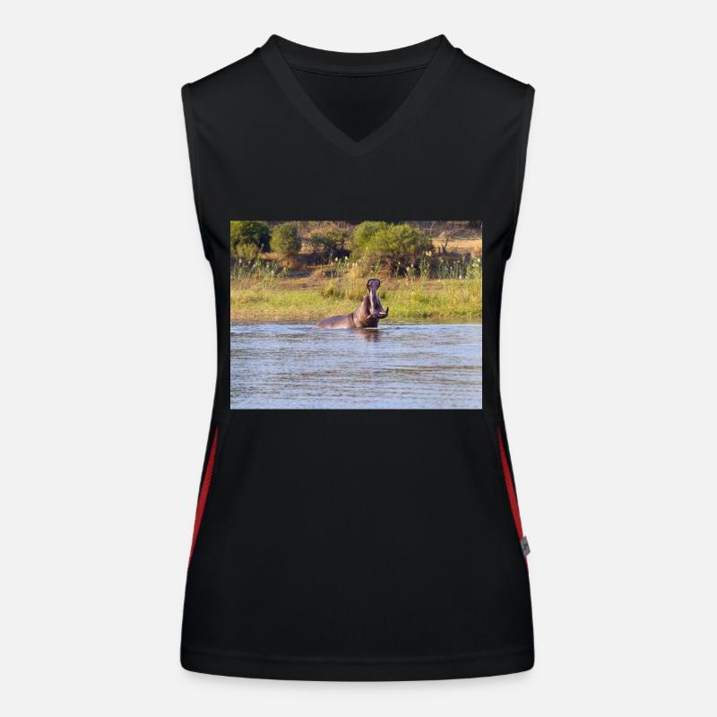Landscape at the Cubango river with hippopotamus Women's Functional Contrast Tank Top