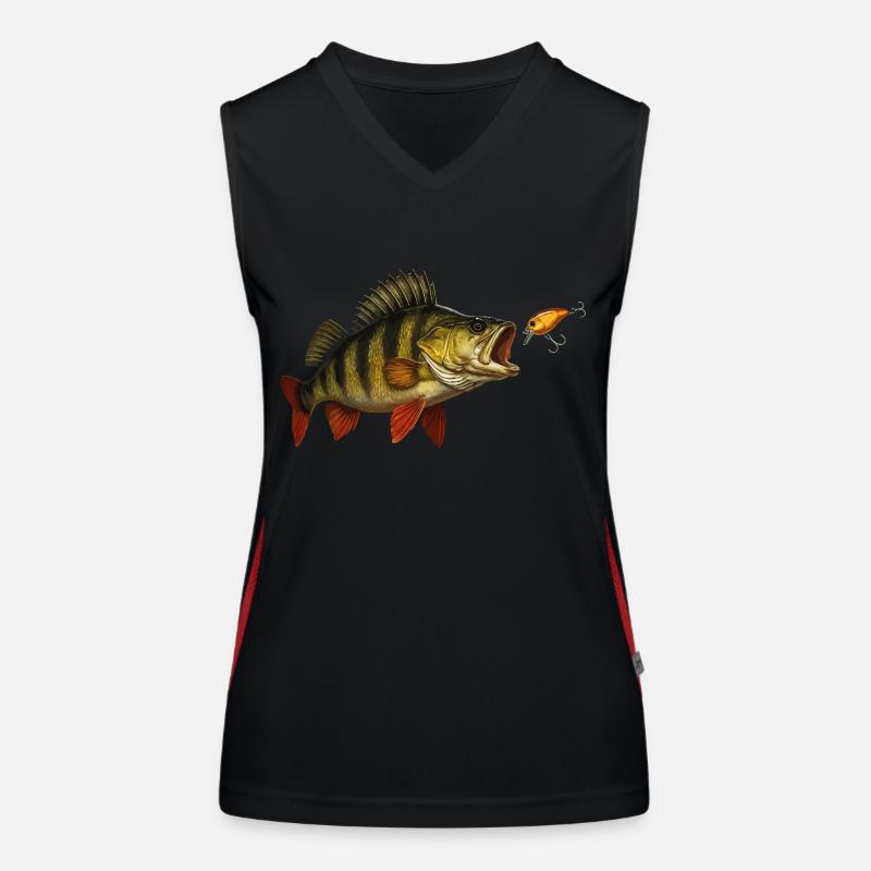 Perch at the Bite – Predatory Fish & Wobbler Design Women's Functional Contrast Tank Top
