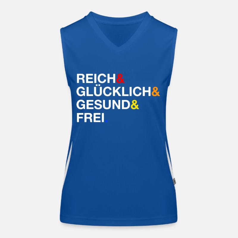 REICH GLÜCKLICH GESUND FREI - Good Vibes Statement Funktionelles Kontrast-Tank Top für Frauen