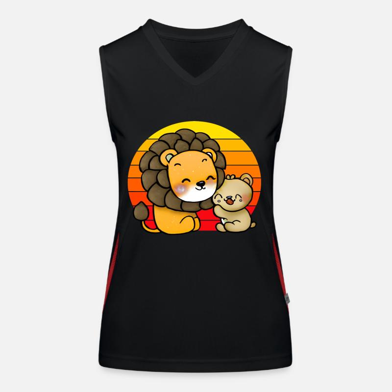 Löwe kuschelt Bär Funktionelles Kontrast-Tank Top für Frauen