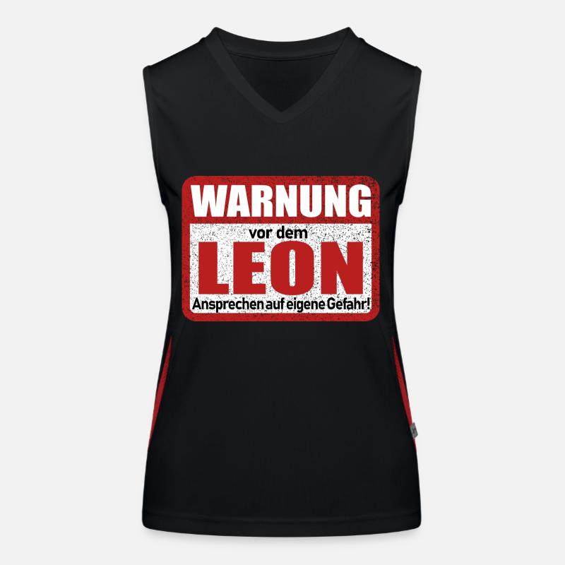Leon Name Lustiges Warnschild Funktionelles Kontrast-Tank Top für Frauen