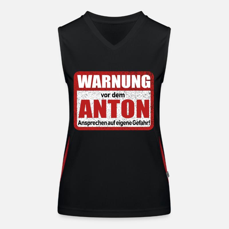 Anton Name Lustiges Warnschild Funktionelles Kontrast-Tank Top für Frauen