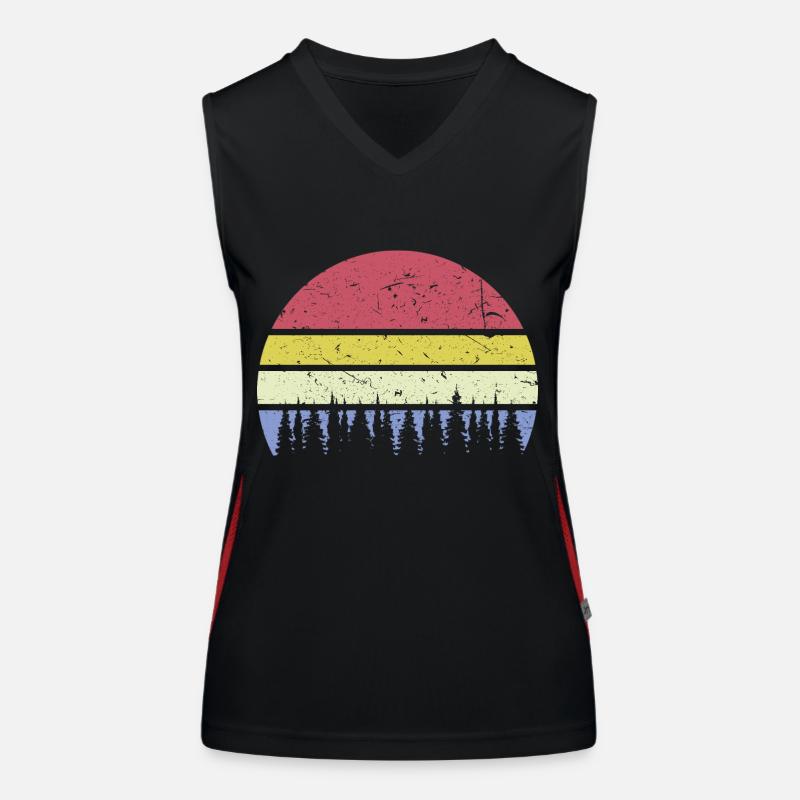 Vintage retro background trees forest retro colors Women's Functional Contrast Tank Top