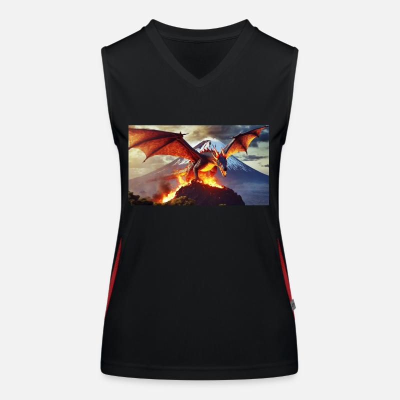 A realistic majestical dark dragon is climbing a v Women's Functional Contrast Tank Top