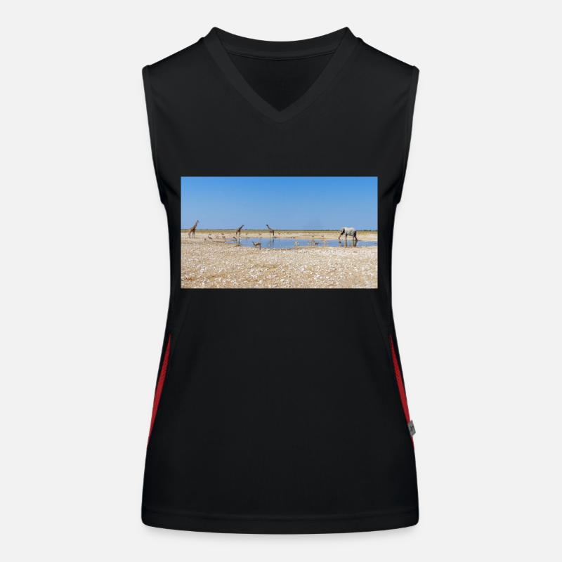 Landschaft am Fluss Cubango mit Giraffe Funktionelles Kontrast-Tank Top für Frauen