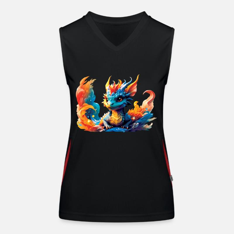 Drache, Feuer, Kind, blau, Hörner, Junge, Freund Funktionelles Kontrast-Tank Top für Frauen
