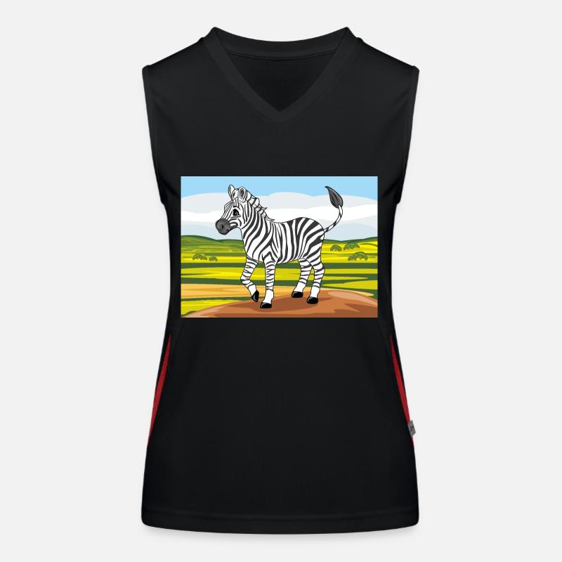 Cheerful zebra on the nature landscape Women's Functional Contrast Tank Top