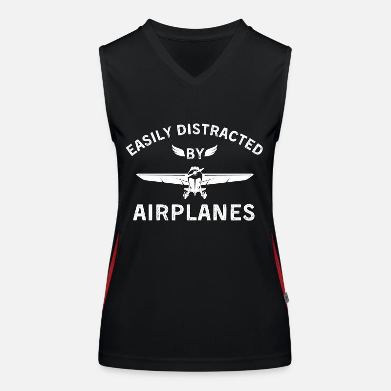 Easily distracted by airplanes pilot airplan Funktionelles Kontrast-Tank Top für Frauen