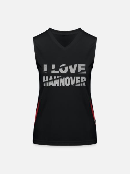 Hanovre Allemagne City Font Skyline J’aime - Débardeur respirant contrasté Femme - noir/rouge - Devant