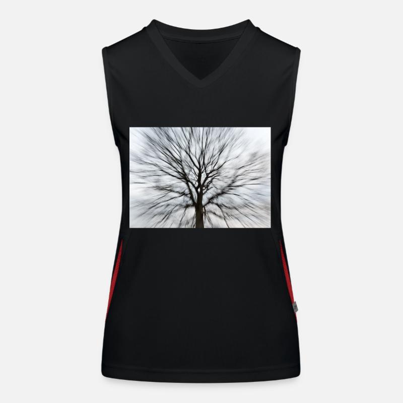 Silhouette eines kahlen Baumes mit runder Baumkrone Funktionelles Kontrast-Tank Top für Frauen
