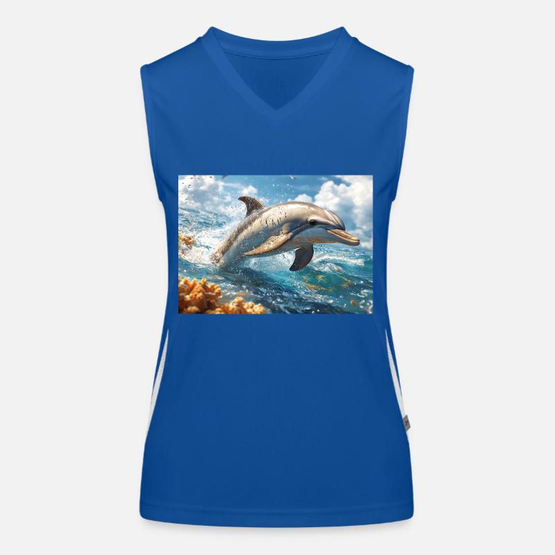 Springender Delfin Tümmler Meeressäuger Funktionelles Kontrast-Tank Top für Frauen