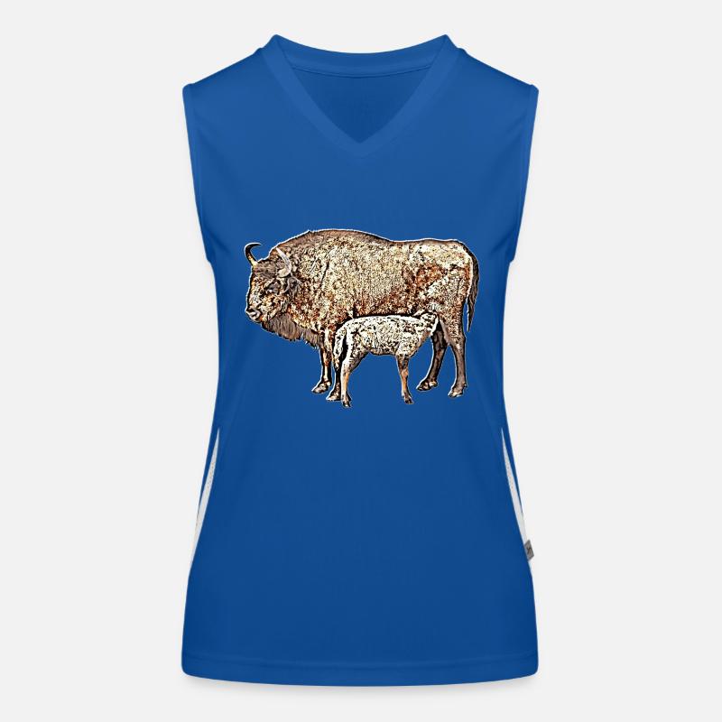 Bison with calf Women's Functional Contrast Tank Top