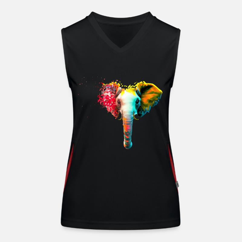 Elephant head with color explosion Women's Functional Contrast Tank Top