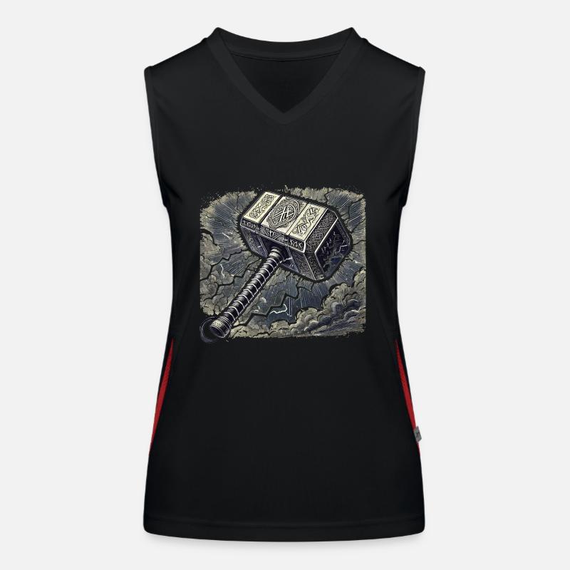 Mjolnir surrounded by lightning Women's Functional Contrast Tank Top