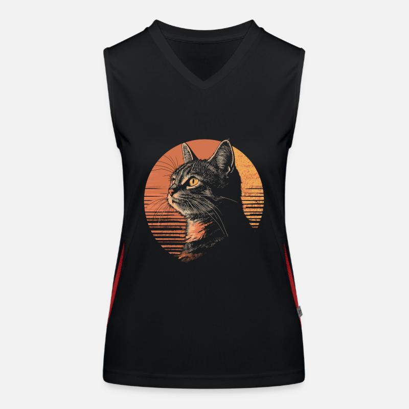 Chat Chartreux Vintage Silhouette Coucher De Soleil Débardeur respirant contrasté Femme