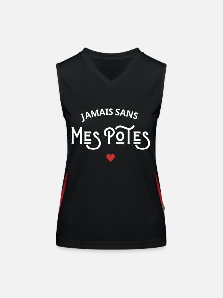 Jamais sans mes potes - Débardeur respirant contrasté Femme - noir/rouge - Devant