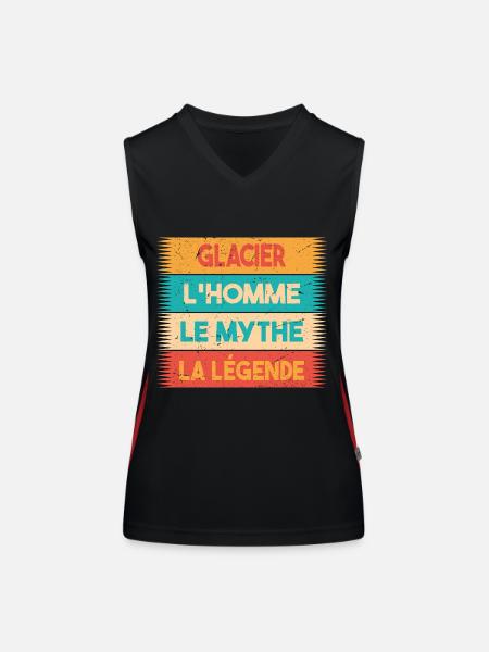 Glacier, L'homme, Le mythe, cadeau glacier. - Débardeur respirant contrasté Femme - noir/rouge - Devant
