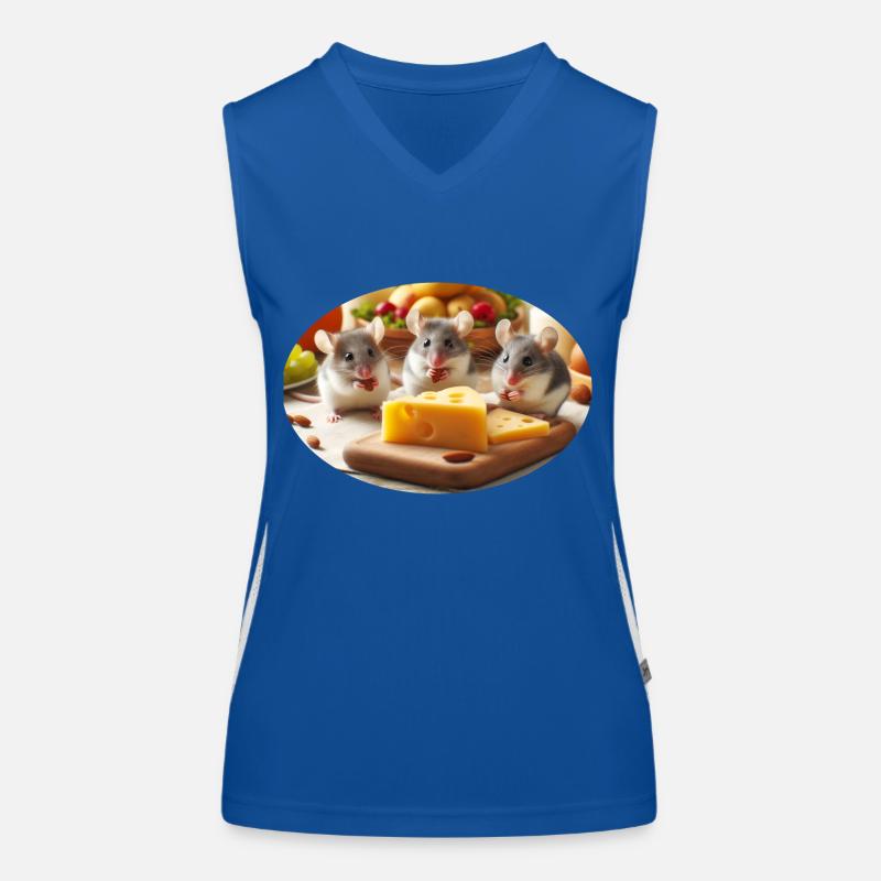 Cute Realistic Mice with Cheese Women's Functional Contrast Tank Top