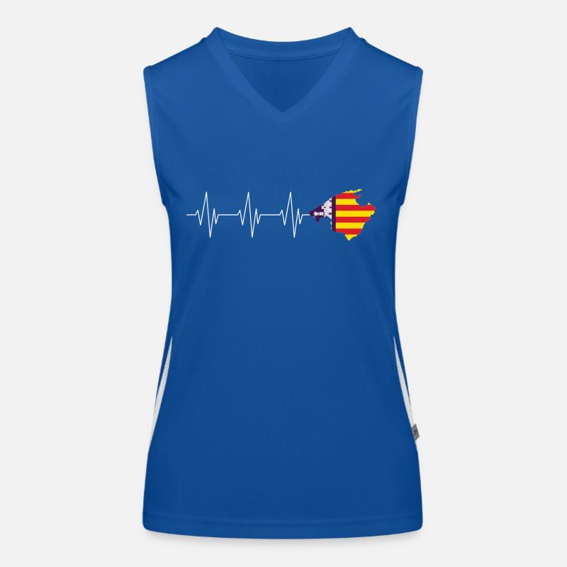 Mallorca Flagge Herzfrequenz Herzschlag EKG Puls Funktionelles Kontrast-Tank Top für Frauen