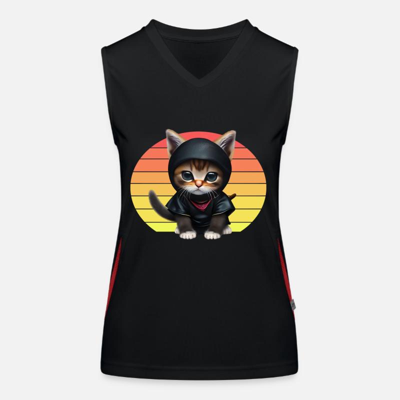 Coucher de soleil de chat ninja Débardeur respirant contrasté Femme
