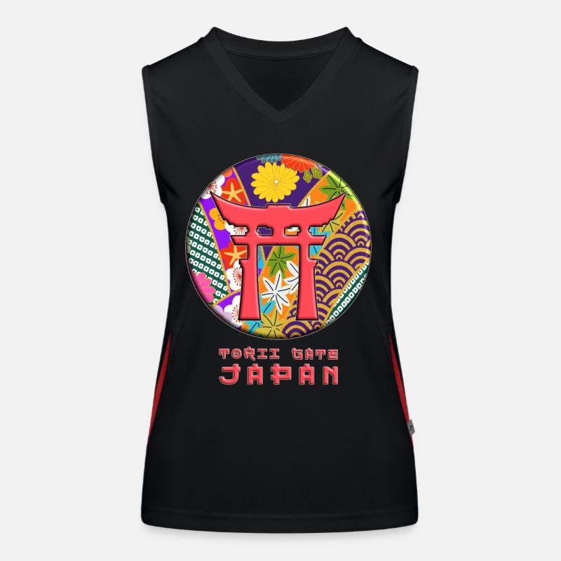 Torii Traditional Japanese Gate Floral Pattern Women's Functional Contrast Tank Top