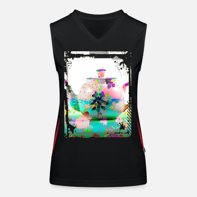 Japan Tea Pot Floral Pattern Chrysanthemum Cherry Women's Functional Contrast Tank Top
