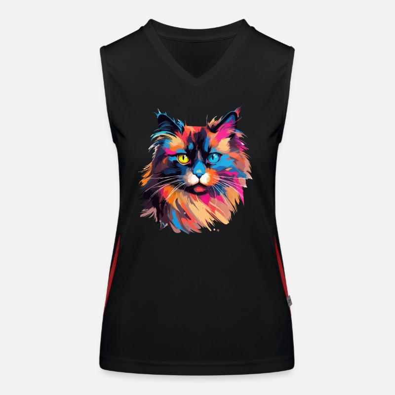 Bunte Birma-Katze Farbkleckse Farbspritzer Funktionelles Kontrast-Tank Top für Frauen
