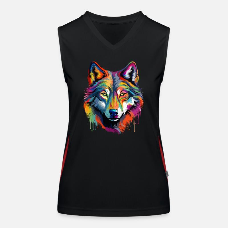 Bunter Wolf Farbspritzer Farbkleckse Funktionelles Kontrast-Tank Top für Frauen