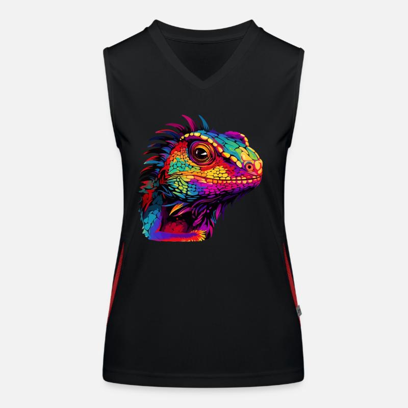 Bunte Eidechse Farbkleckse Farbspritzer Funktionelles Kontrast-Tank Top für Frauen