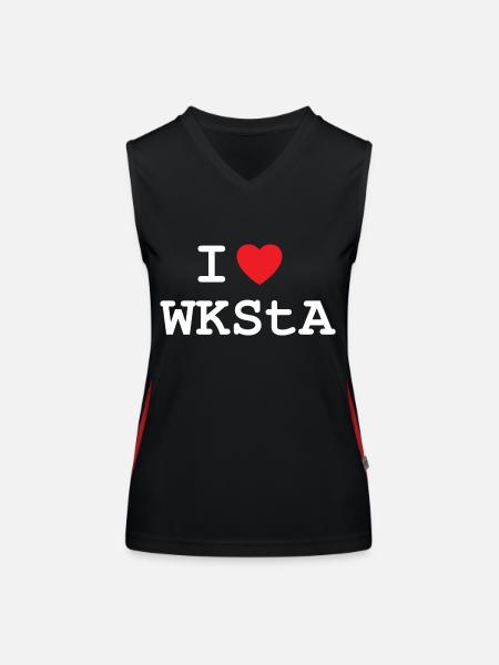 I LOVE WKSTA T-Shirt Design in White - Women's Functional Contrast Tank Top - black/red - Front