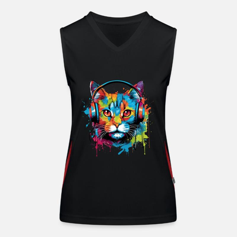 Katze mit Kopfhörer Musik Funktionelles Kontrast-Tank Top für Frauen