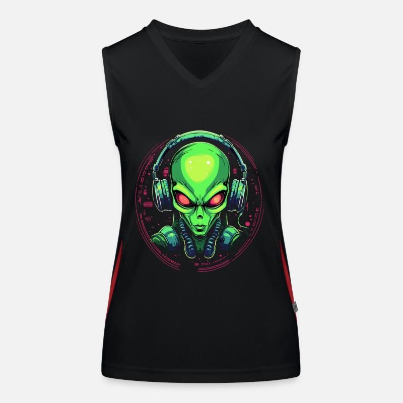 Alien mit Kopfhörer Ausserirdischer DJ Musik Funktionelles Kontrast-Tank Top für Frauen