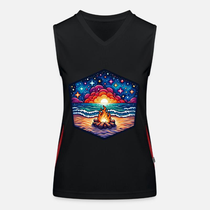 Vibrant campfire by the sea Women's Functional Contrast Tank Top