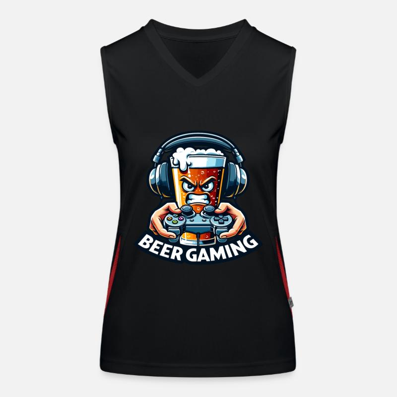 A cartoon-style beer that plays video games Women's Functional Contrast Tank Top