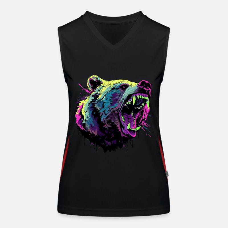 Furious bear head in vibrant pop art style Women's Functional Contrast Tank Top