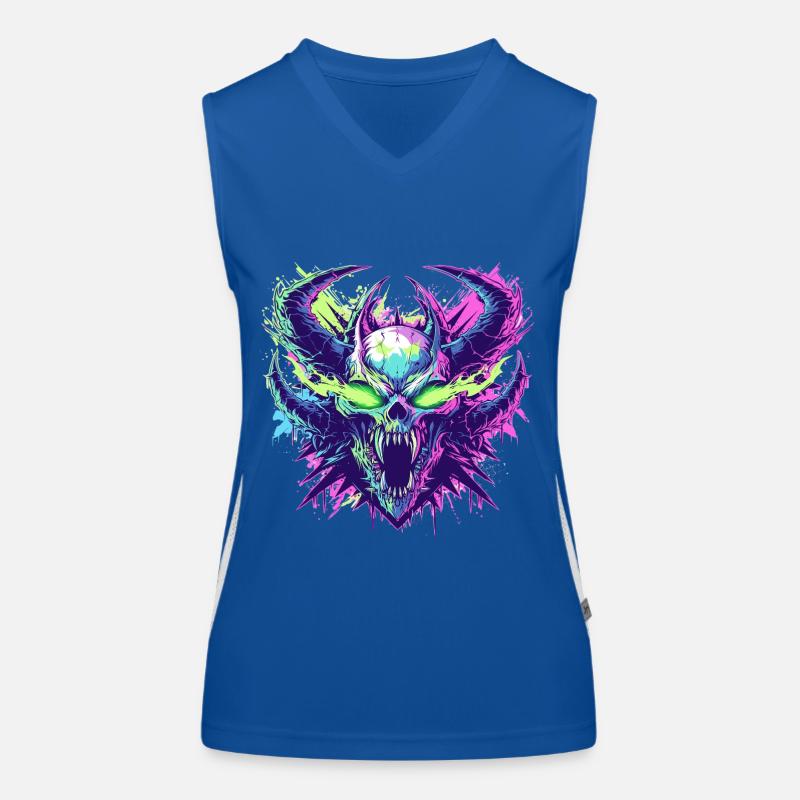 Wütender Skelettkopf im Pop-Art-Stil Funktionelles Kontrast-Tank Top für Frauen