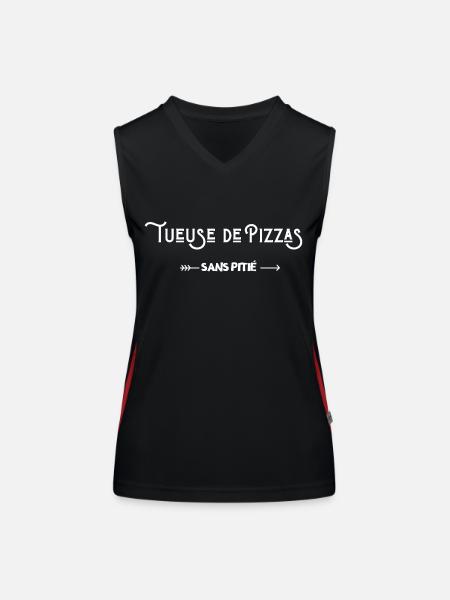 Tueuse de pizzas sans pitié - Débardeur respirant contrasté Femme - noir/rouge - Devant