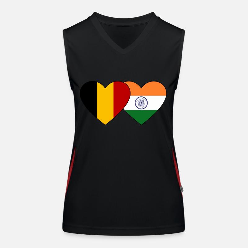 Belgium India Flag Heart Women's Functional Contrast Tank Top