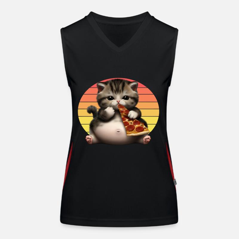 Pizza lover cat Women's Functional Contrast Tank Top