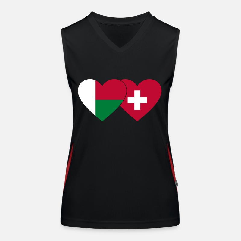 Madagaskar Schweiz Flagge Herz Funktionelles Kontrast-Tank Top für Frauen