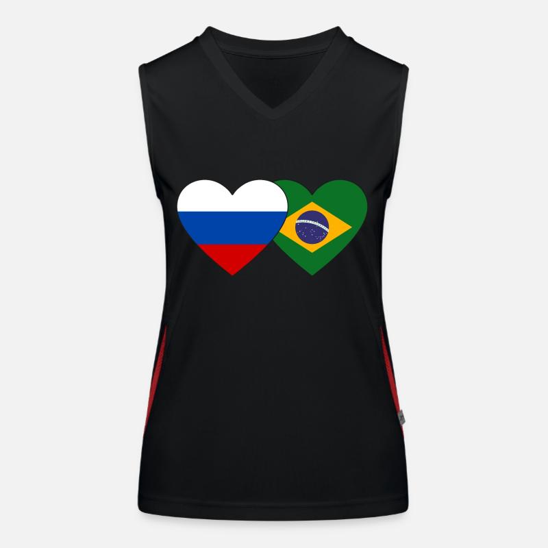 Drapeau de la Russie et du Brésil Débardeur respirant contrasté Femme