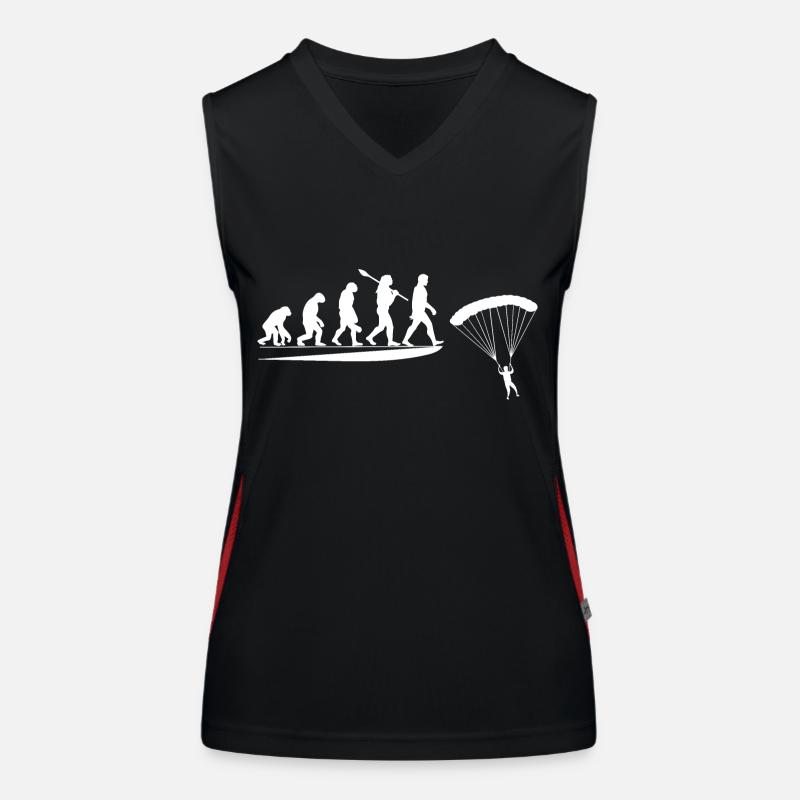 Fallschirm Evolution vom Affen zum Fallschirmspringer Funktionelles Kontrast-Tank Top für Frauen
