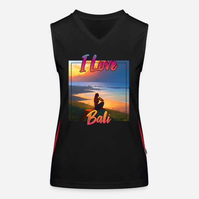 Bali sunset with declaration of love Women's Functional Contrast Tank Top