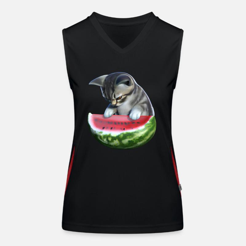 Cat and watermelon Women's Functional Contrast Tank Top